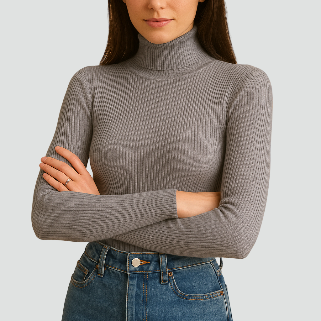 Women's Slim-Fit Ribbed Turtleneck - Casual Style - Brand New