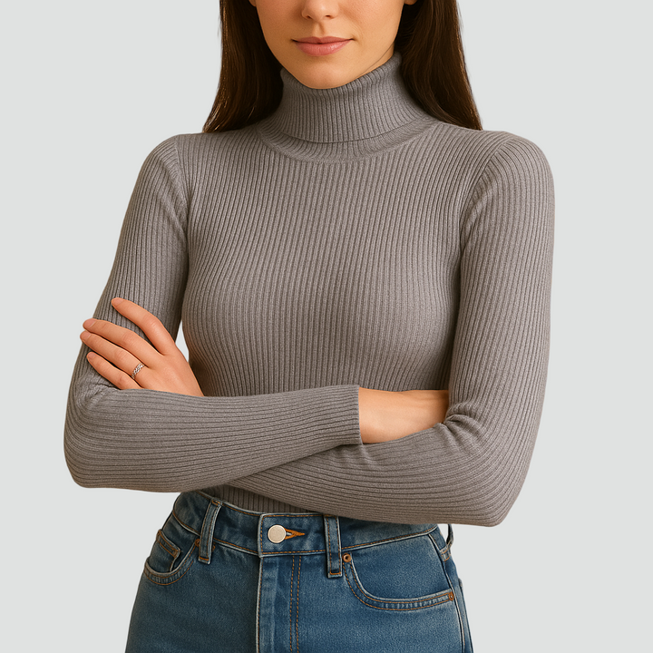 Women's Slim-Fit Ribbed Turtleneck - Casual Style - Brand New