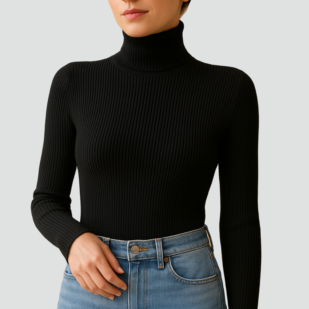 Women's Slim-Fit Ribbed Turtleneck - Casual Style - Brand New