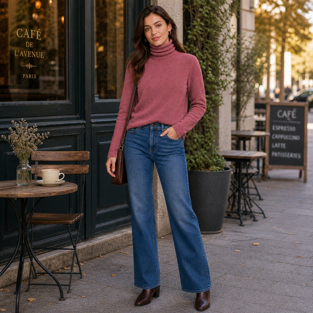 Women's Tailored Roll Neck Cashmere Blend Sweater – Office Style – BN