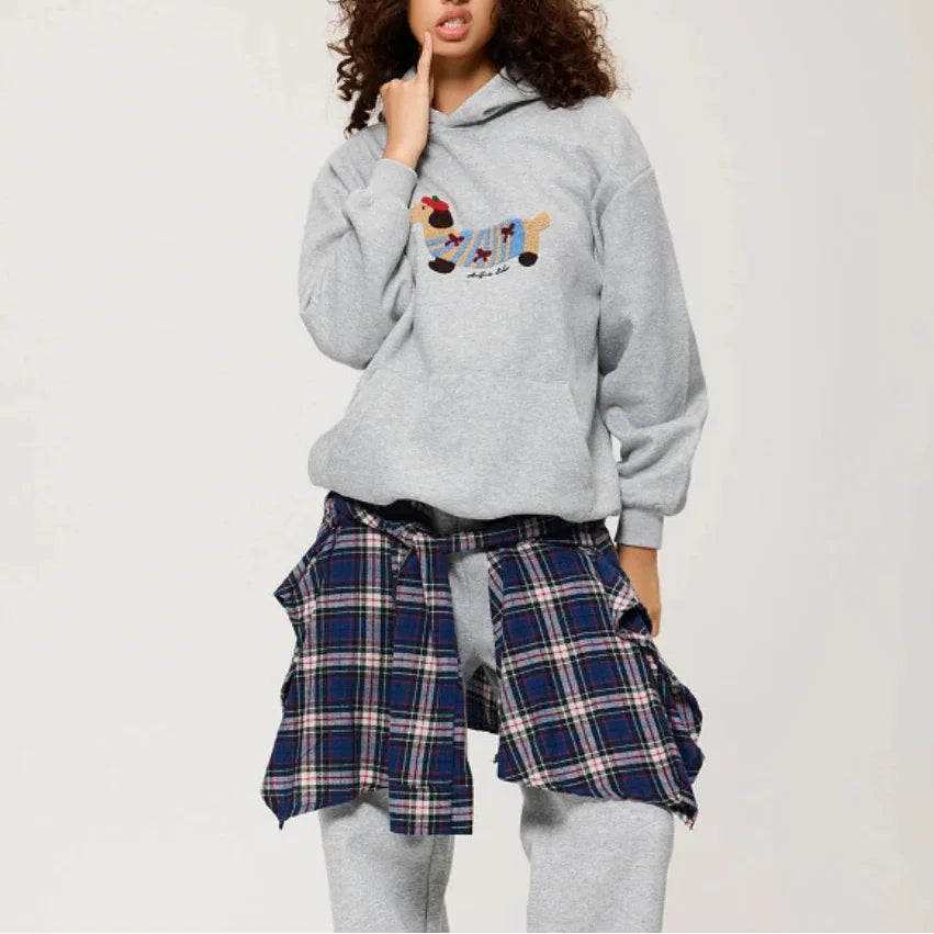 Embroidered Dachshund Oversized Hoodie for Women – Casual Style – BN