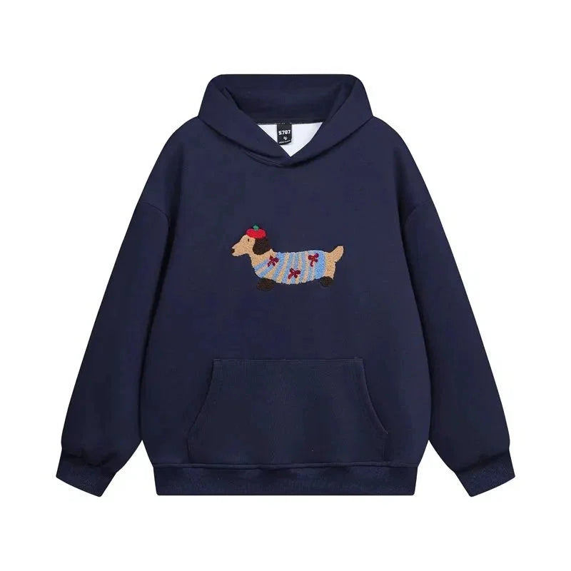Embroidered Dachshund Oversized Hoodie for Women – Casual Style – BN