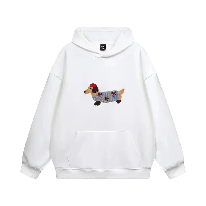 Embroidered Dachshund Oversized Hoodie for Women – Casual Style – BN
