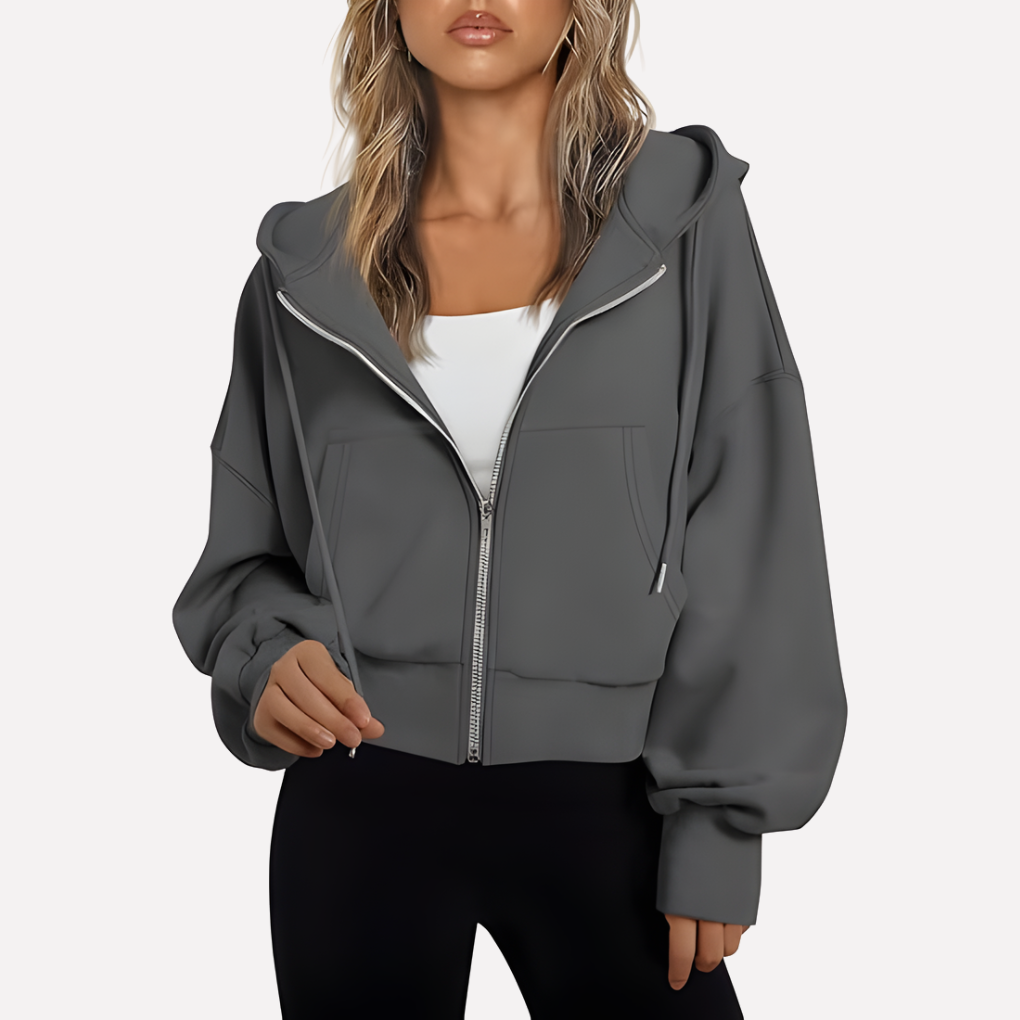 Women's Casual Zip-Up Hoodie with Hood – Relaxed Fit
