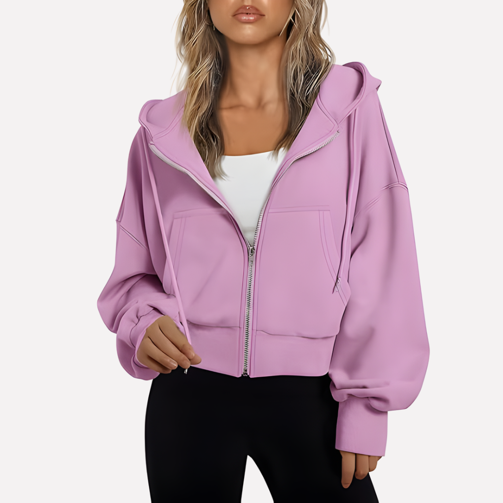 Women's Casual Zip-Up Hoodie with Hood – Relaxed Fit