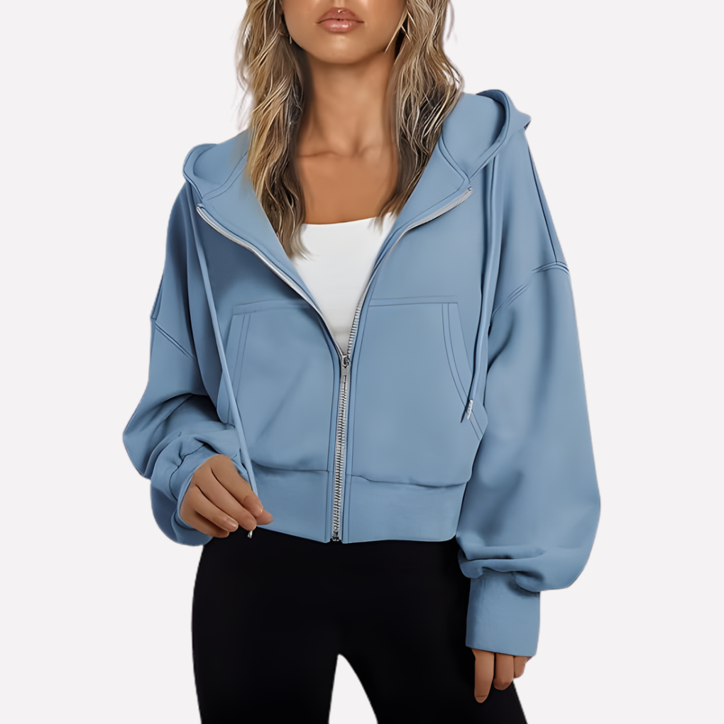 Women's Casual Zip-Up Hoodie with Hood – Relaxed Fit
