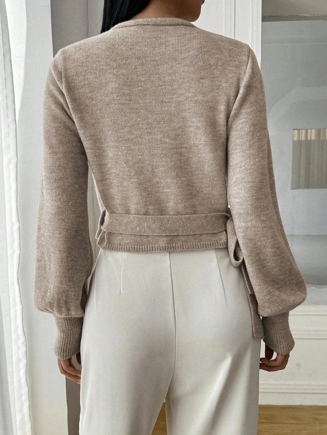 Casual Women's Knitted Wrap Sweater with Tie Waist – BN