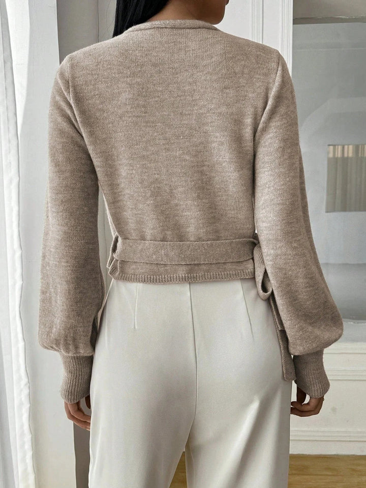 Casual Women's Knitted Wrap Sweater with Tie Waist – BN