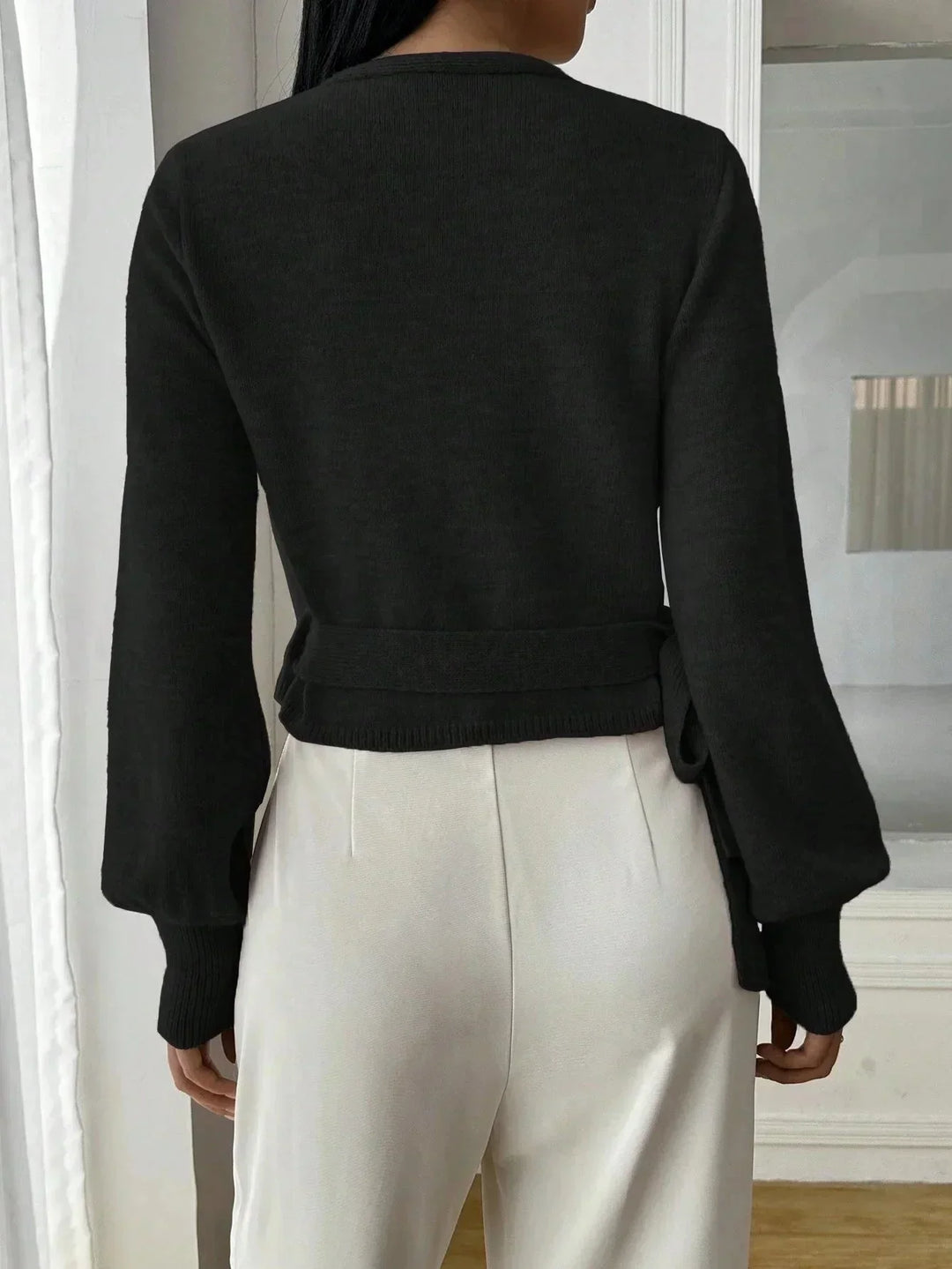Casual Women's Knitted Wrap Sweater with Tie Waist – BN