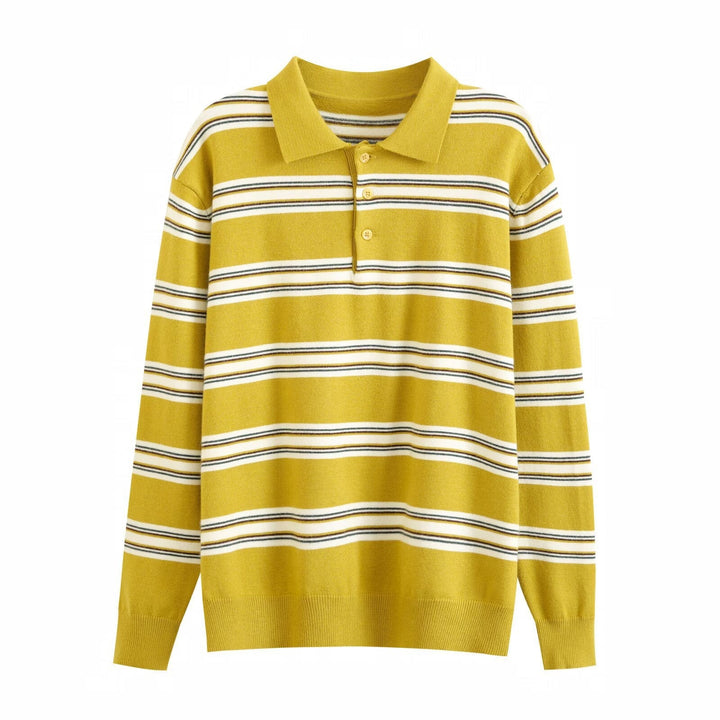 Women's Long Sleeve Striped Knit Polo Sweater – Casual Style – BN