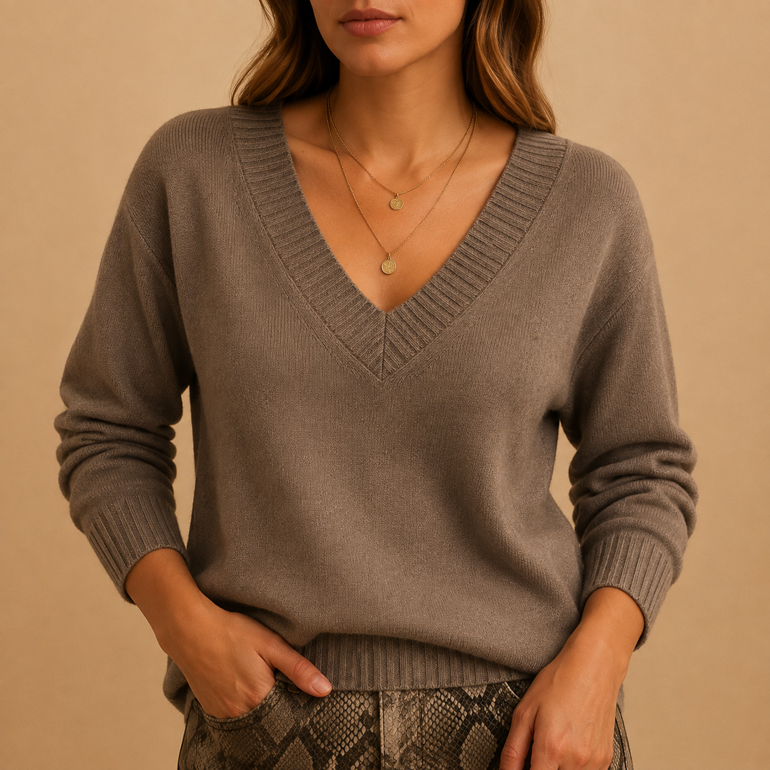 Women's Ribbed V-Neck Fine Knit Sweater – Casual Style – BN