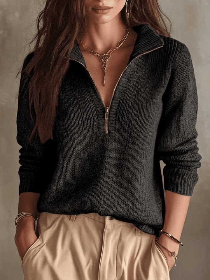 Women's High Collar Knitted Jumper with Half Zip – Winter Collection – BN