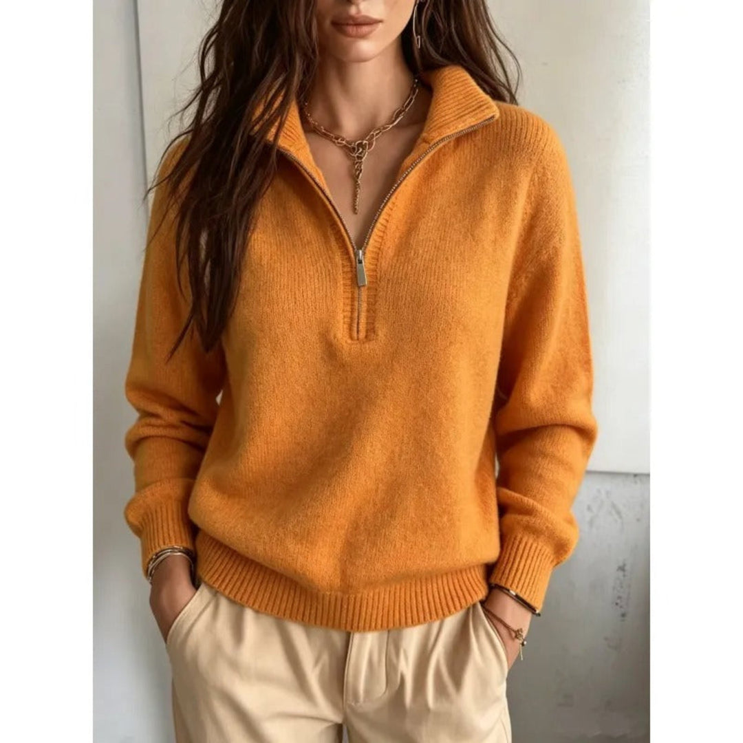 Women's High Collar Knitted Jumper with Half Zip – Winter Collection – BN