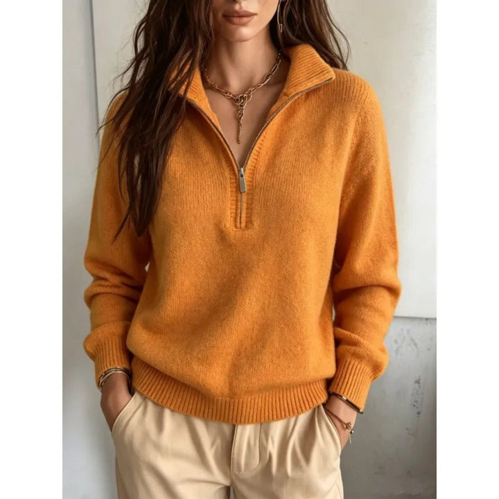 Women's High Collar Knitted Jumper with Half Zip – Winter Collection – BN