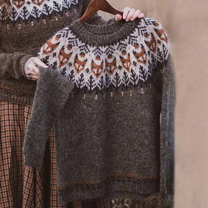 Women's Winter Knitted Jumper with Fox Design – BN