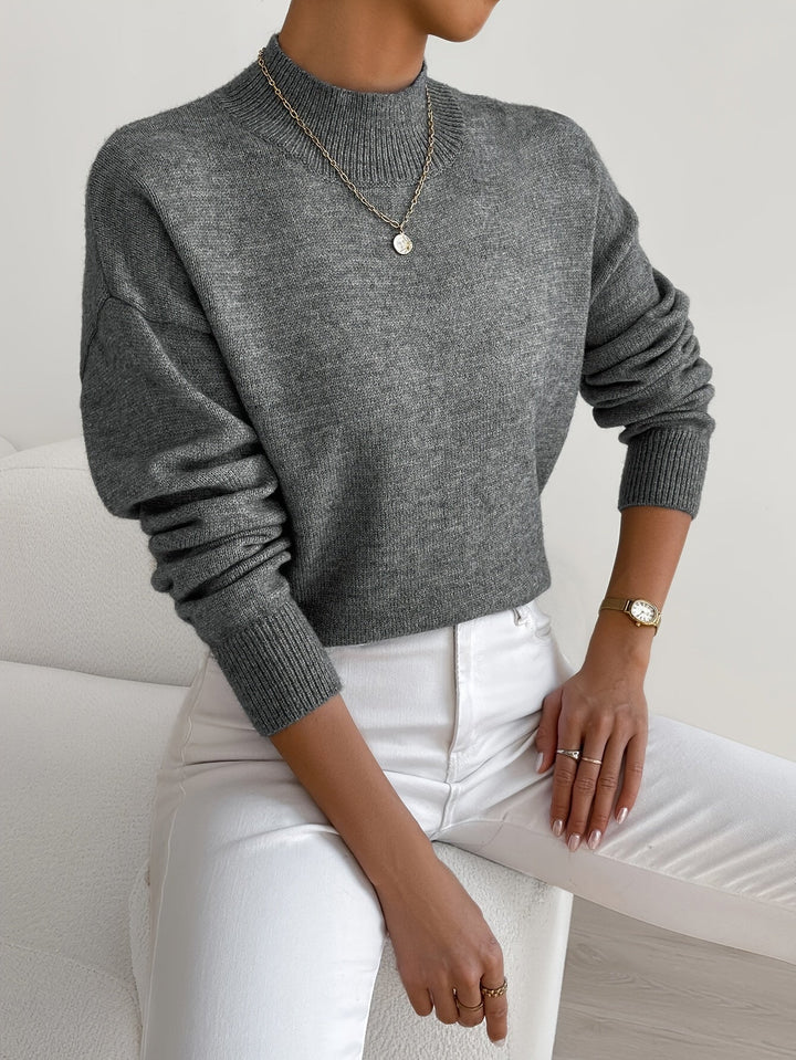Women's Casual Knitted Jumper with Half Collar – Relaxed Fit – BN