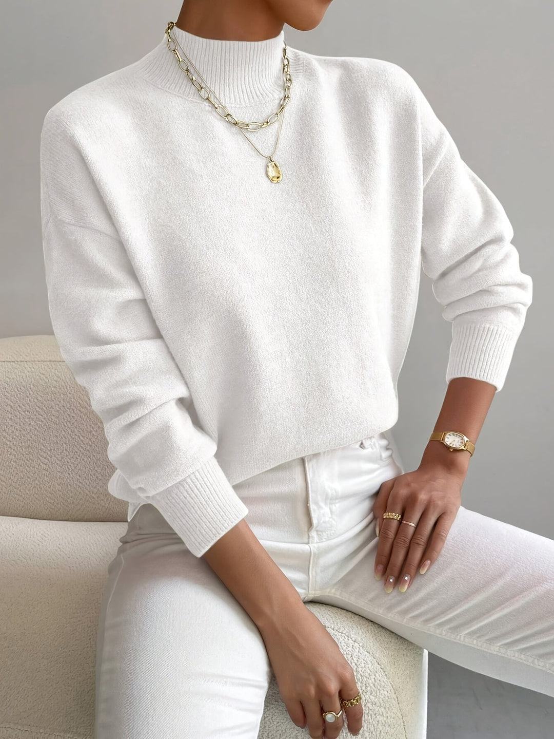 Women's Casual Knitted Jumper with Half Collar – Relaxed Fit – BN