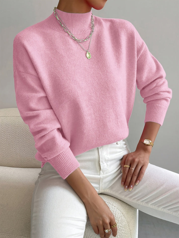 Women's Casual Knitted Jumper with Half Collar – Relaxed Fit – BN