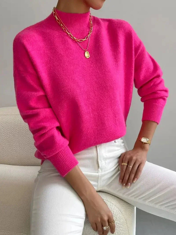 Women's Casual Knitted Jumper with Half Collar – Relaxed Fit – BN