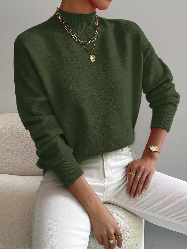 Women's Casual Knitted Jumper with Half Collar – Relaxed Fit – BN