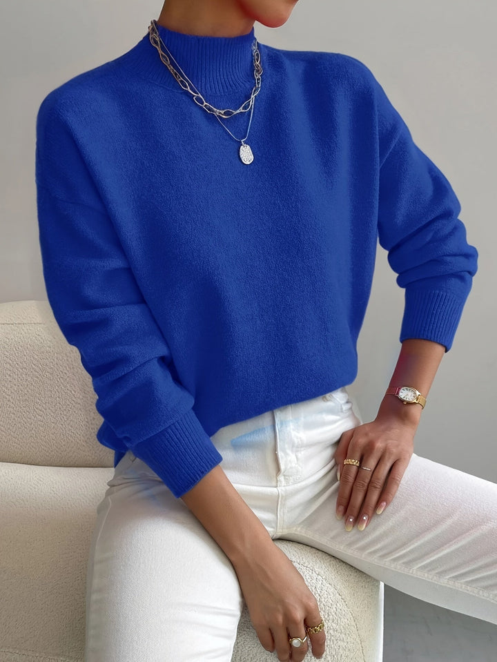 Women's Casual Knitted Jumper with Half Collar – Relaxed Fit – BN