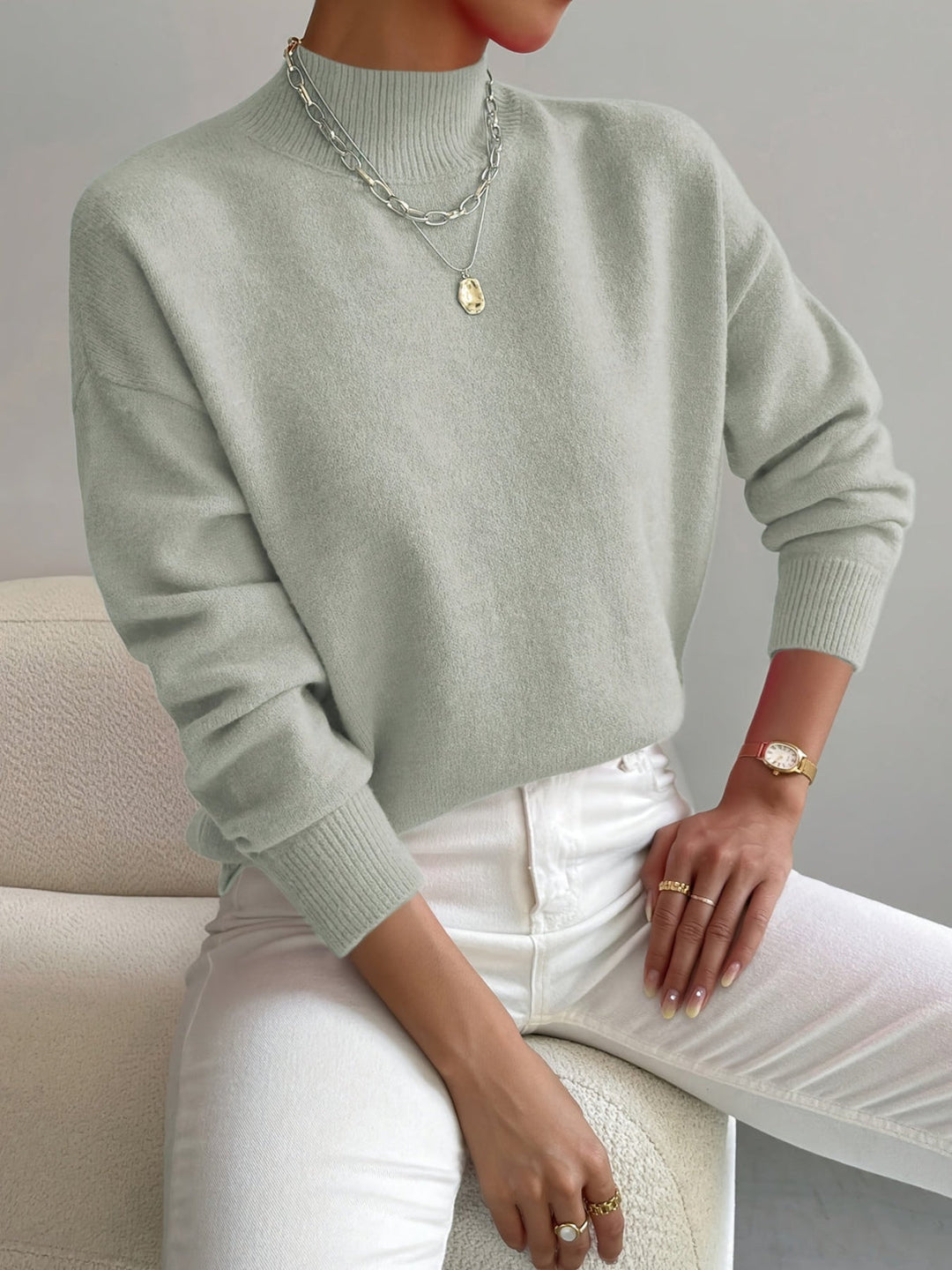 Women's Casual Knitted Jumper with Half Collar – Relaxed Fit – BN