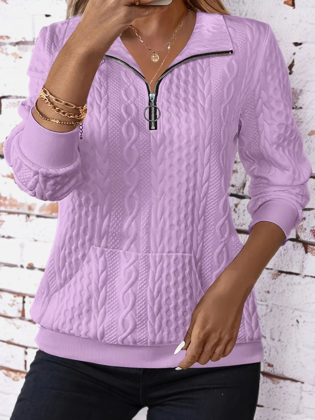 Women's Cable Knit Sweater with Short Zip – Winter Collection – BN