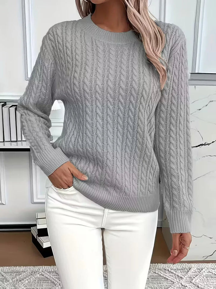 Women's Round Neck Cable Knit Sweater – Casual Style – BN