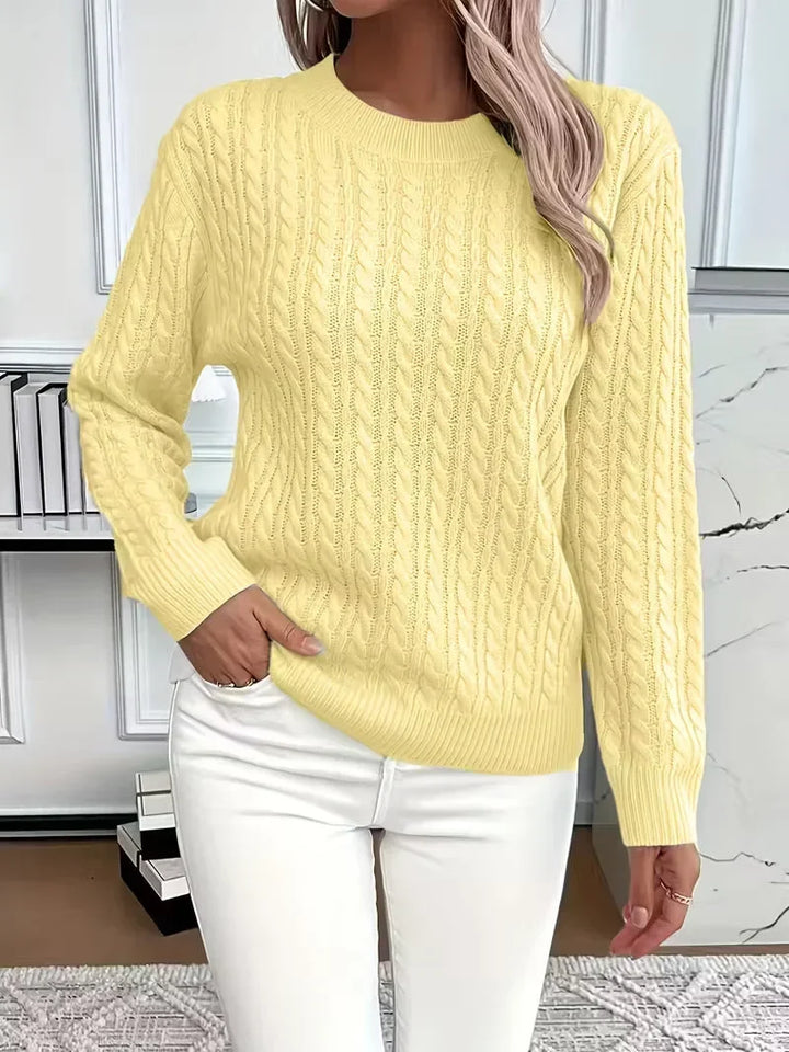 Women's Round Neck Cable Knit Sweater – Casual Style – BN