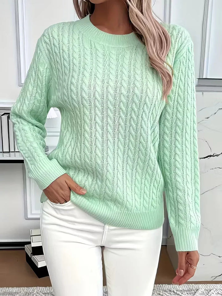 Women's Round Neck Cable Knit Sweater – Casual Style – BN