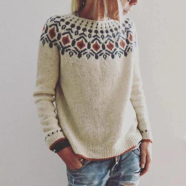 Women's Norwegian Jacquard Shoulder Sweater – Winter Collection – BN