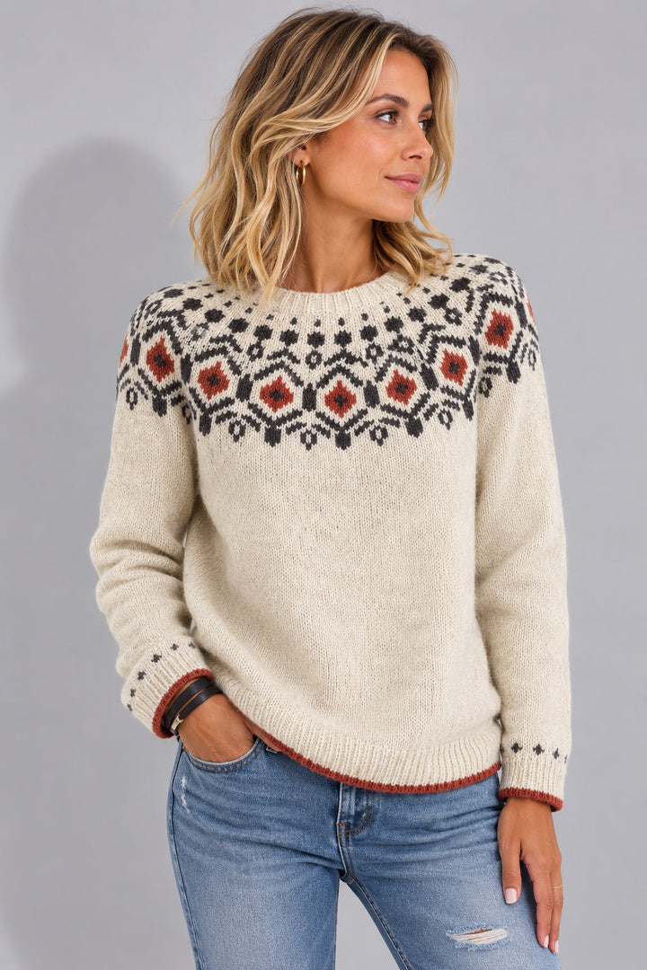 Women's Norwegian Jacquard Shoulder Sweater – Winter Collection – BN