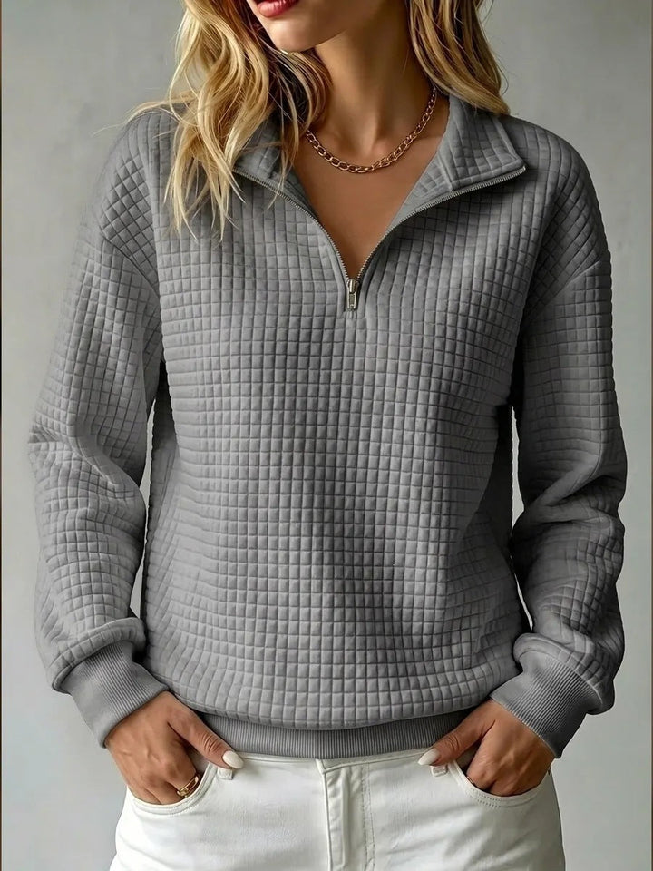 Women's High Collar Zip Jumper with Waffle Texture – Casual Style – BN