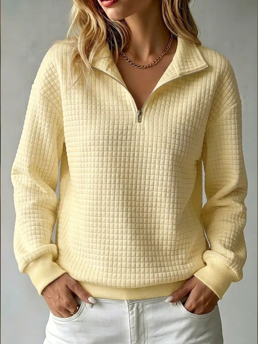 Women's High Collar Zip Jumper with Waffle Texture – Casual Style – BN