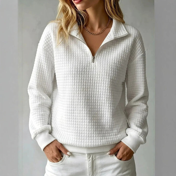 Women's High Collar Zip Jumper with Waffle Texture – Casual Style – BN