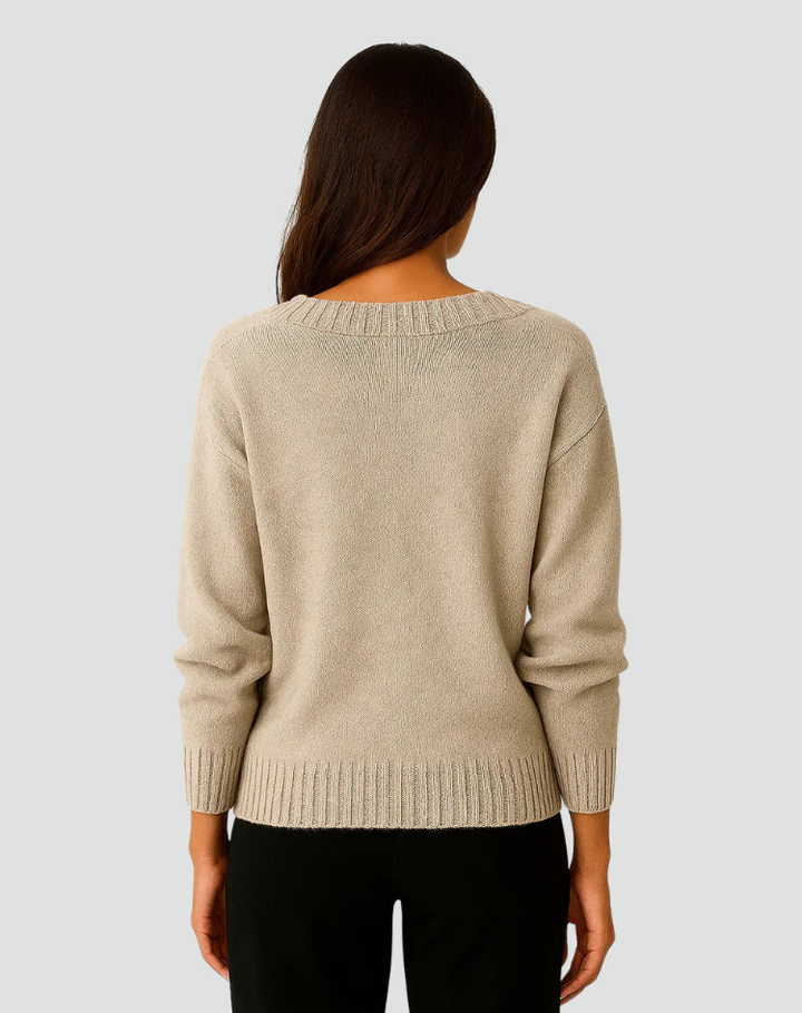 Women's Winter V-Neck Ribbed Cuff Sweater – BN