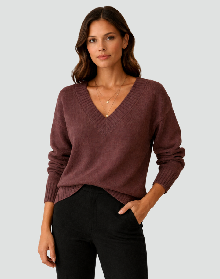 Women's Winter V-Neck Ribbed Cuff Sweater – BN