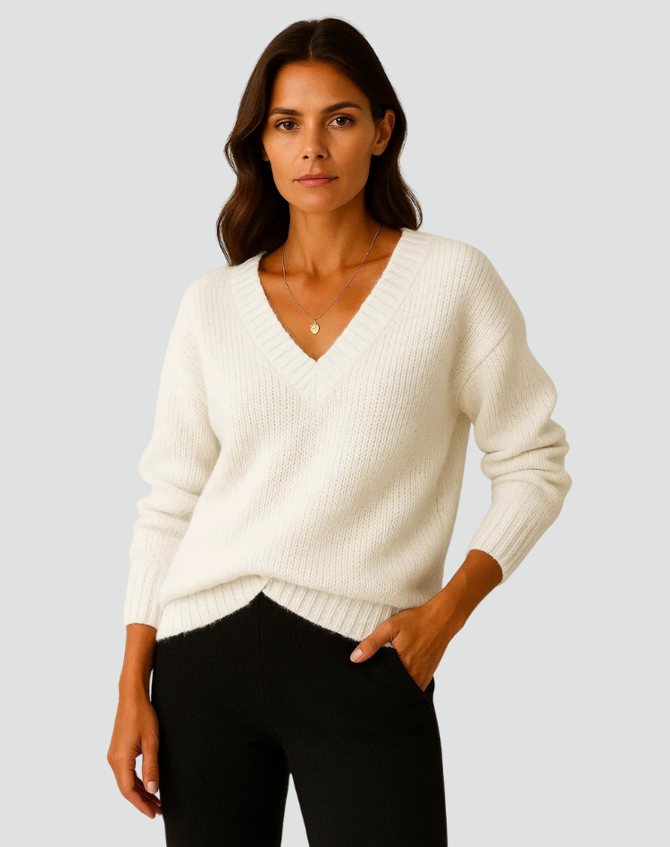 Women's Winter V-Neck Ribbed Cuff Sweater – BN