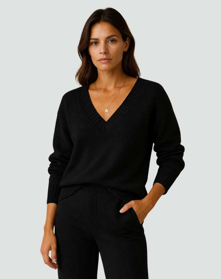 Women's Winter V-Neck Ribbed Cuff Sweater – BN