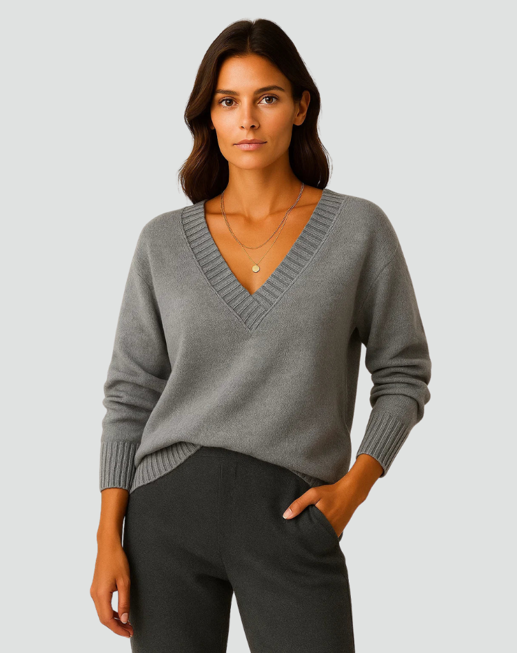 Women's Winter V-Neck Ribbed Cuff Sweater – BN