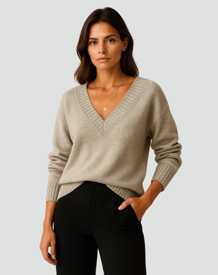 Women's Winter V-Neck Ribbed Cuff Sweater – BN