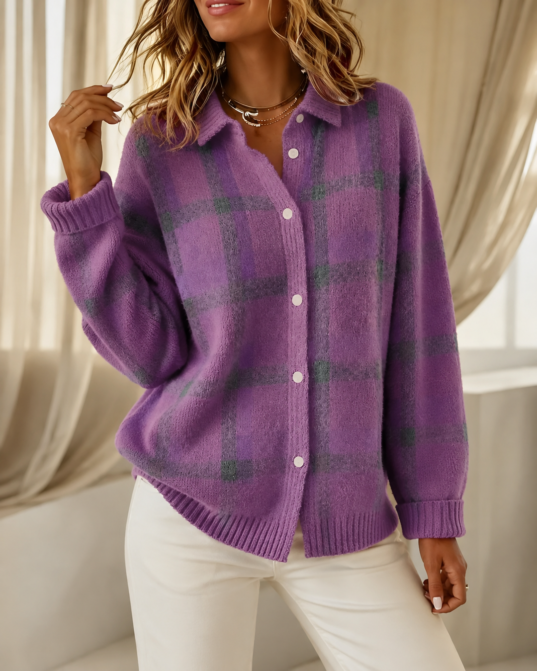 Casual Check Pattern Knitted Gilet for Women – BN