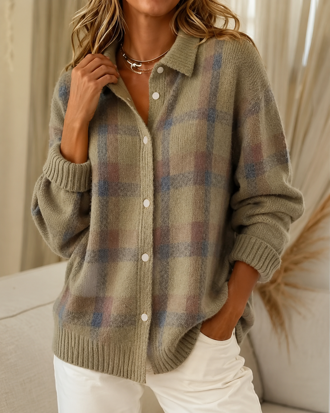 Casual Check Pattern Knitted Gilet for Women – BN