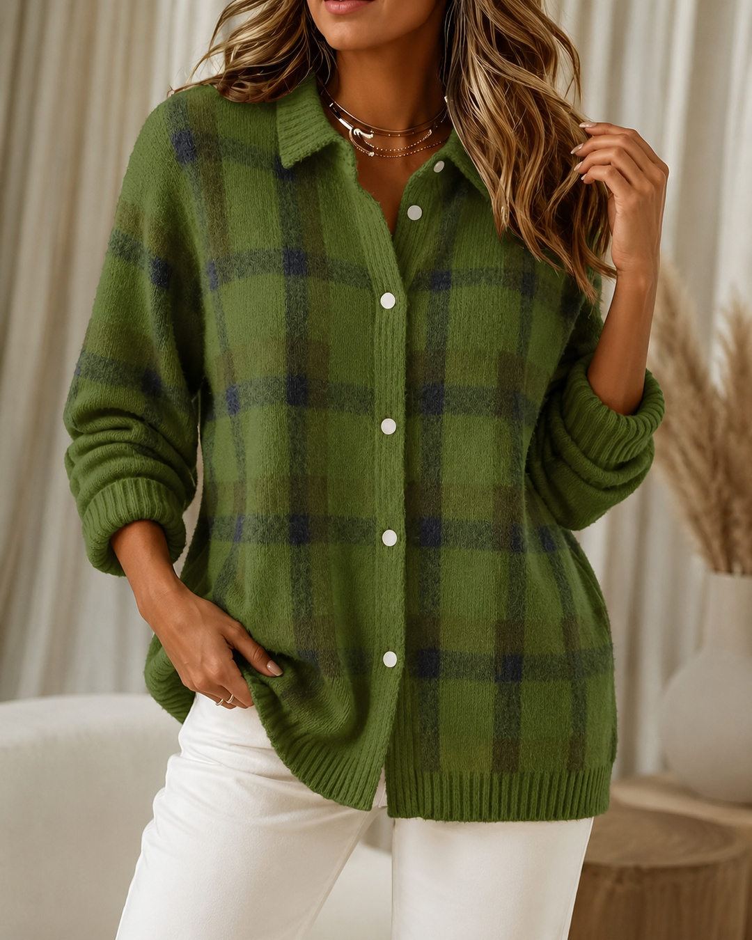 Casual Check Pattern Knitted Gilet for Women – BN