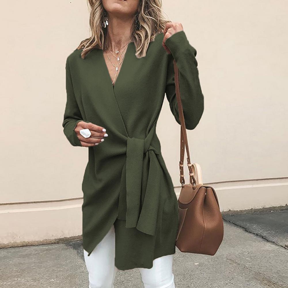 Casual Women's V-Neck Knitted Vest with Tie Belt – BN
