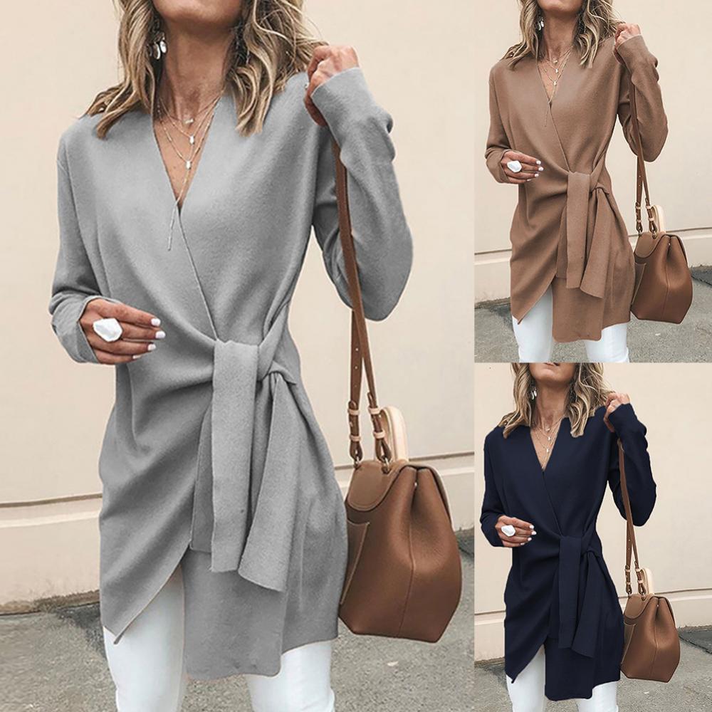 Casual Women's V-Neck Knitted Vest with Tie Belt – BN