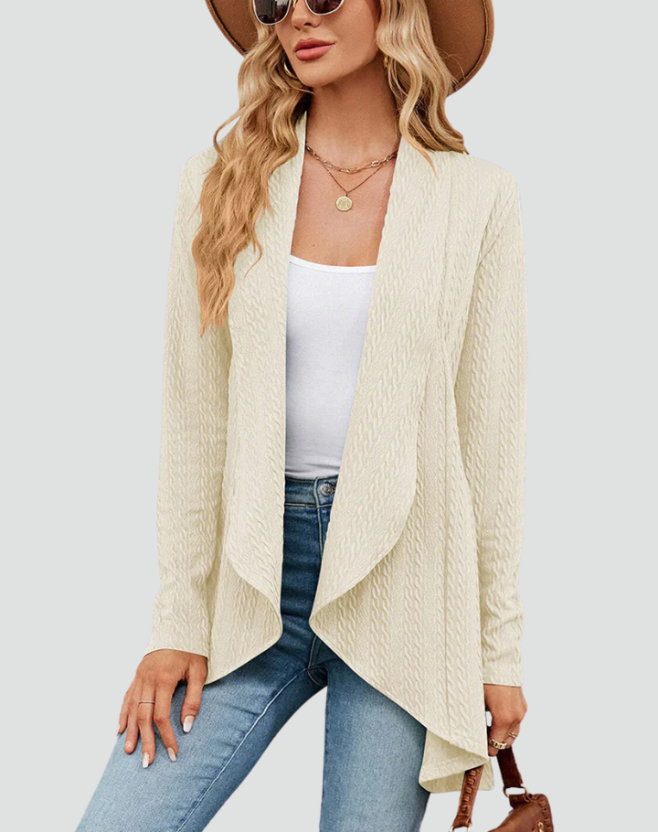 Women's Ribbed Knit Cardigan with Pleated Front – Casual Style – BN