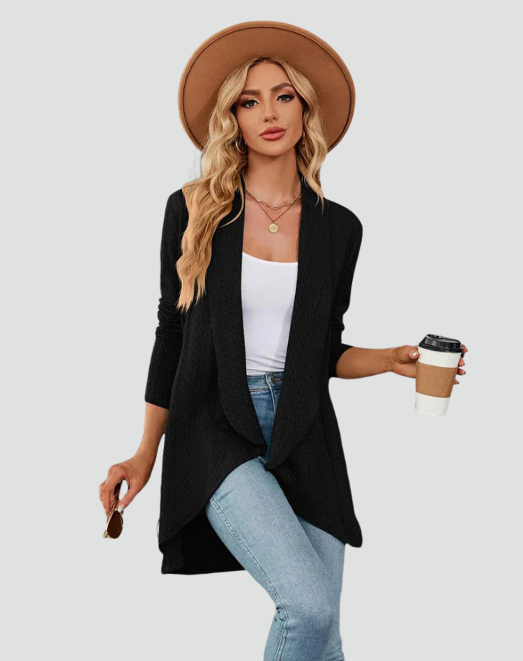 Women's Ribbed Knit Cardigan with Pleated Front – Casual Style – BN