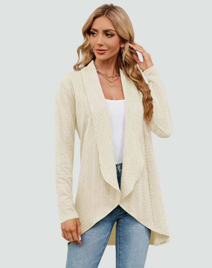 Women's Ribbed Knit Cardigan with Pleated Front – Casual Style – BN