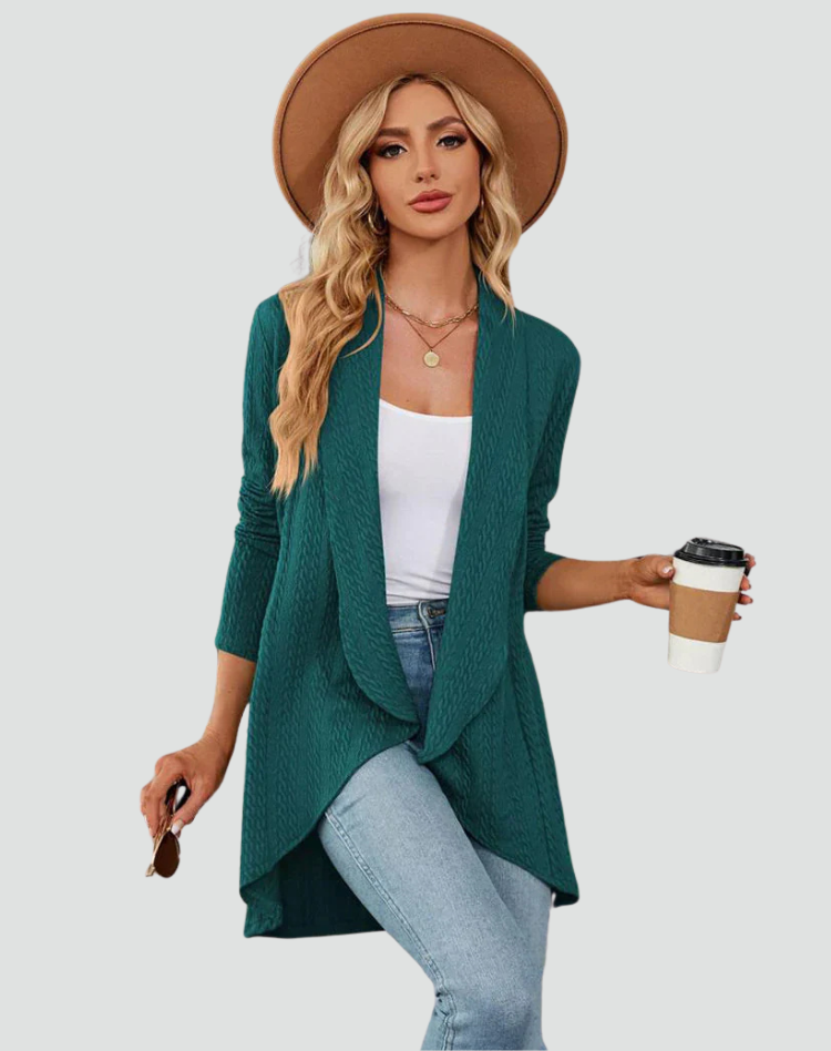 Women's Ribbed Knit Cardigan with Pleated Front – Casual Style – BN